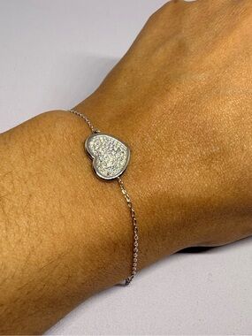 Sterling Silver Moissanite Heart Bracelet with Extender 7” - 8” Long